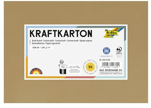 folia 692/5/98 - Kraftkarton natur, 230 g/m², DIN A5, 50 Blatt, zum individuellen Basteln und Gestalten von Grußkarten, Einladungen, Tischkarten, uvm.