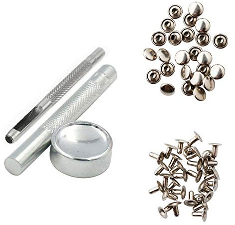 Trimming Shop Single Cap Tubular Rivets with Fixing Hand Tool Kit Durable Craft Essential for DIY Leathercrafts, Clothing, Purse & Bag Making (8mm, Silver, 100pcs)