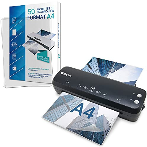 Lamineringsmaskin A4 A5 A6 A7 Pro snabbvarm och kall upp till 2 x 125 mikron förpackning med 50 A4-fickor