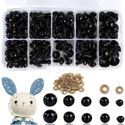 Ojos de Seguridad para Animales de Ganchillo, 100 Unidades de Plástico para Peluches y Muñecas, Con Arandelas para Manualidades (6-12 mm)