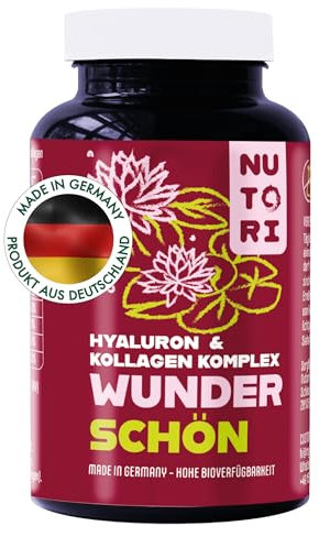 NUTORI - Hyaluron Kollagen Kapseln – 90 Stück - 3 Monatsvorrat - Hochdosiert 20 mg Hyaluron pro Tagesdosis - mit Traubenkernextrakt, Biotin, Vitamin C, Zink, Selen – Made in Germany