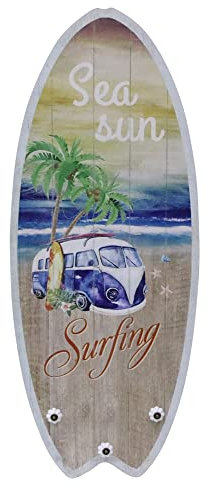 Melko Plankenschild Surfing 100 cm mit Kleiderhaken Surfboard Wandbild aus Naturholz Surfbrett Design Rustikale Wanddekoration für jeden Raum Maritimes Holzbild