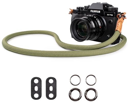 VOVMOEYA Kameragurt Sony Alpha,Kamera Tragegurt aus Seil für Canon EOS Sony A6000 A6400 A7 IV Fujifilm X100V XT5 Nikon Zfc Nackengurt Schultergurt DSLR Kameragurt - Grün