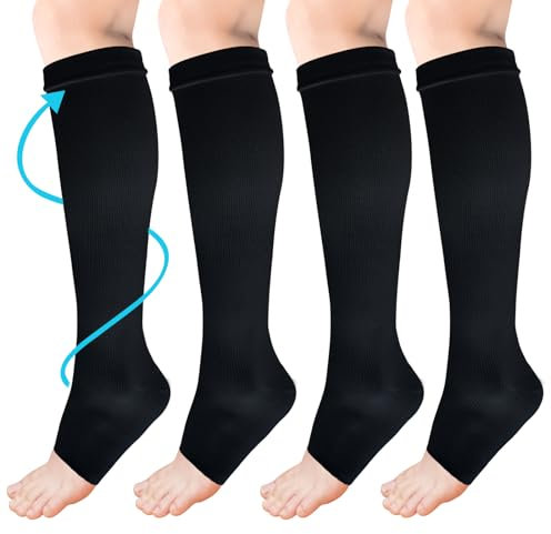 ACWOO Medias de Compresión con la Punta Abierta, 2 Pares 15-20 mmHg Calcetines de Compresión con Punta Abierta, Calcetines de Compresión sin Puntera, para Venas Varicosas, Hinchazón, Edema