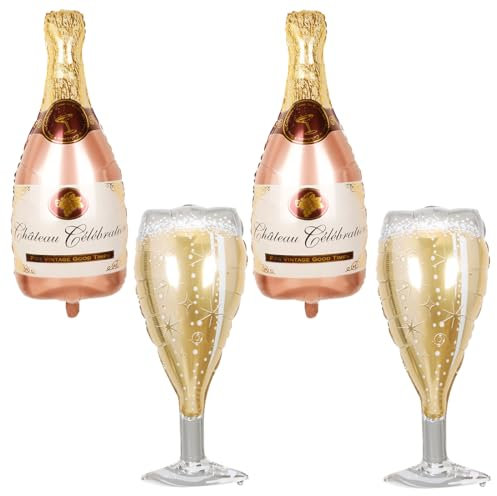 Champagne Ballons XXL-Bouteille Aluminium, 4pcs, Anniversaire, Mariage, Festival