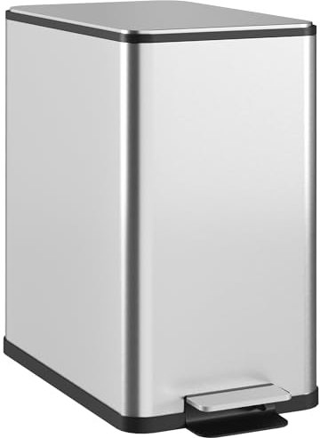 HOMCOM Poubelle de cuisine 10L poubelle à pédale en acier inoxydable avec couvercle à fermeture douce, compacte avec seau intérieur amovible, 17,5L x 35l x 39H cm