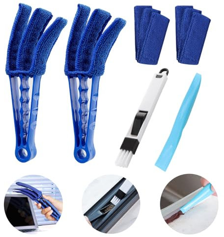 ZWWOGE Limpiador de Persianas, Limpiador con Tres Patas, 2 Abrazaderas,4 Fundas Removibles y Cepillo de Limpieza Multifunción, para Limpiar el Polvo en Persianas, Rejillas de Aire Acondicionado