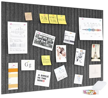PAG-Mass Felt Bulletin Board Wall Tiles with Removable Adhesive,90×60cm Vision Board Kit for Wall Decorative,Notice Memos Pin Board for Home Office Kitchen,6 Pack-Dark Grey