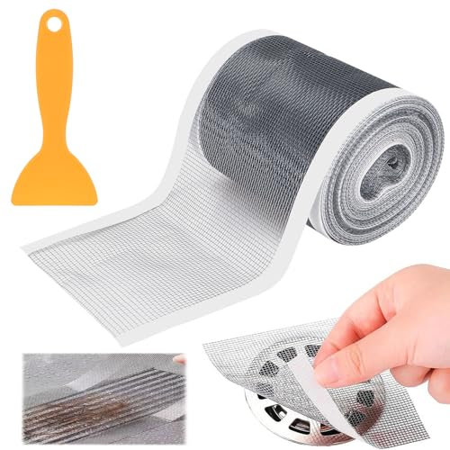 Tapvai 100mm x10m Raccogli Capelli Doccia, Monouso Adesivi a Rete, Retina per Scarico Doccia Capelli con Spatola di Plastica, Filtro Doccia Capelli, Filtro Capelli Doccia per Bagno Vasca Cucina Doccia