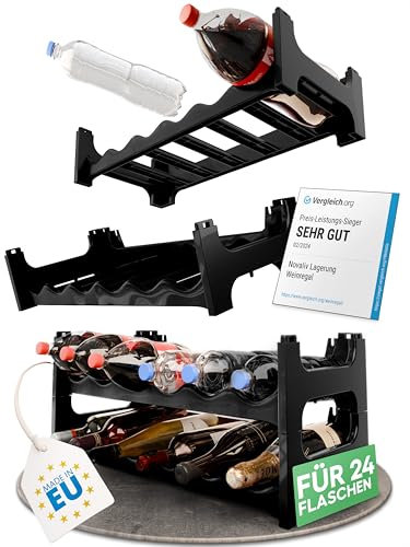 Novaliv Flaschenregal für 24 Flaschen aus Kunststoff, erweiterbar, Weinregal stapelbar, Schwarz, Getränkeregal Flaschen Regalsystem, Regal für Getränke, Flaschenschrank, Spirituosen Regal