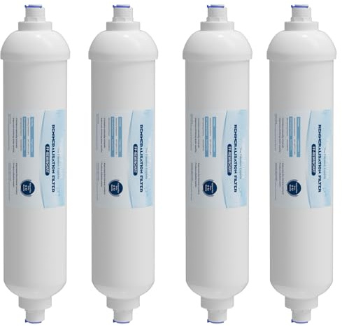 Finest-Filters Remineralising Fridge Water Filter 1/4” Push Fit Universal Inline Refrigerator T33 Filter Enhances Taste & Remineralises Water Compatible with Samsung, Daewoo, LG etc (4 Pieces)