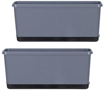 HGZLQKD Rectangular Self Watering Planter with Water Level Indicator Window Box for Windowsill Garden Planting Vegetables, Flowers (Grey 2Pcs)