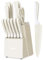 hecef 15-Piece Kitchen Knife Set with Self-Sharpening Wooden Block – High Carbon Stainless Steel, White Non-Stick Coating Blade, Includes Steak Knives & Scissors