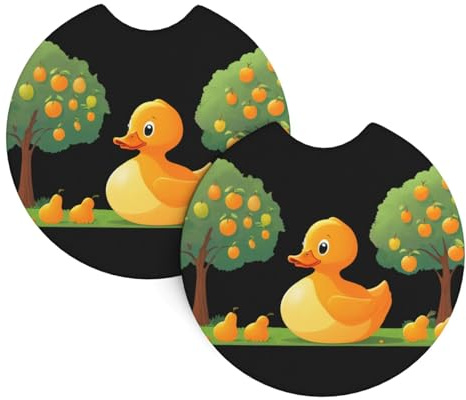 HYTTER Little Yellow Duck Under The pear Tree Printed Car Coasters 2 Pack - Durable Waterproof Cup Holder Coasters for Car Interior Protection and Decoration
