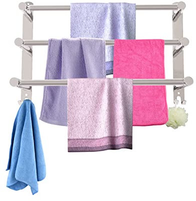 Porte-serviettes extensible à 3 bras - En acier inoxydable - 43 à 78 cm - Sans perçage - Convient pour salle de bain, cuisine, salle de bain (3 couches)