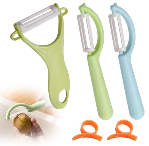Juego de 5 Pelador Ceramico, Peladores Infantiles Pelador de Frutas Afilada Liviana No Corrosiva Multifunción en Forma de Y Pelador de Verduras para Frutas Zanahorias Patatas Verde Azul