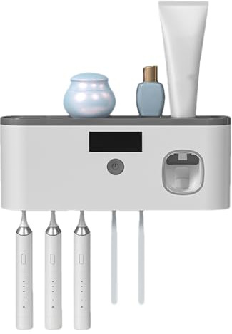Soporte para Cepillos De Dientes con Desinfección UV - Organizador De Cepillos De Dientes Recargable por USB con 5 Ranuras con Luz Germicida Automática Y Dispensador De Pasta De Diente | Soporte De P