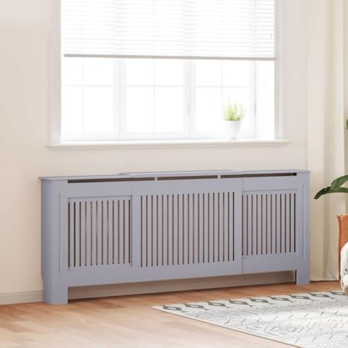 Radiator Cover 2 pcs Grey 80.71 x 8.07 x 32.09 in Engineered Wood Water Resistant Material Efficient Heat Flow with Vertical Slats and Flat Top Shelf for Storage and Safety
