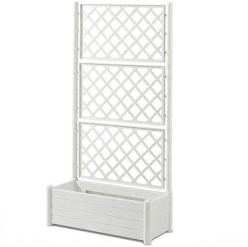 COSE DA CASA Fioriera Bianca con vaso rettangolare cm 100x43 o vaso quadrato 43x43 e Spalliera Grigliata separe' alta cm 195 graticola rampicante per piante e fiori (Fioriera rettangolare 100x43 cm)