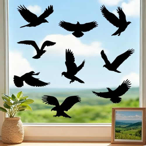 Flintronic 9 Sheets Large Size Anti-Collision Window Stickers, Window Clings Bird Shape, Protect and Save Bird and People Strikes (Black)
