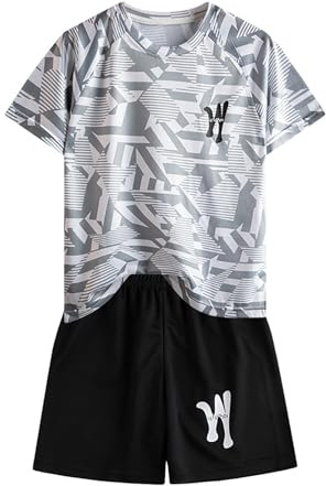 Vêtement de sport pour enfant - Survêtement d'été deux pièces - Pantalon court et t-shirt - Ensemble de sport respirant - Taille élastique - Pantalon de jogging