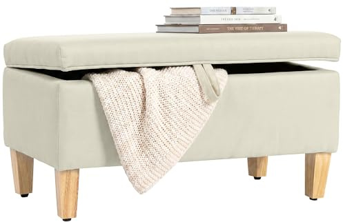 HOMCOM Banc de Rangement, Bout de Lit, 71 x 37 x 36 cm, Beige