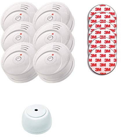 Jeising Sicherheits Set GS506 G 6 er Set Rauchmelder/Brandmelder/ 10 Jahre Batterie KRIWAN Zertifiziert EN14604 inkl. 6 x Magnetbefestigung 3M Premium selbstklebend + gratis Wassermelder GS158