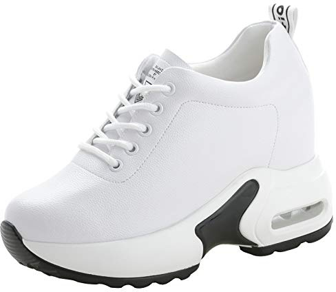 zpllsbratos Sneakers Alte con Zeppa Donna Platform Scarpe da Ginnastica Pelle Scarpe Casual(Bianca,38)