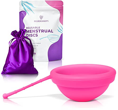 EcoBlossom Reusable Menstrual Disc with Removal String - The Most Reliable Medical Grade Silicone Period Discs - Comfortably use for 12 Hours (Small, Rose)