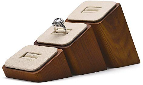 Oirlv Soporte de anillo cuadrado de madera maciza, 3 unidades, expositor para joyas, expositor (blanco crema)
