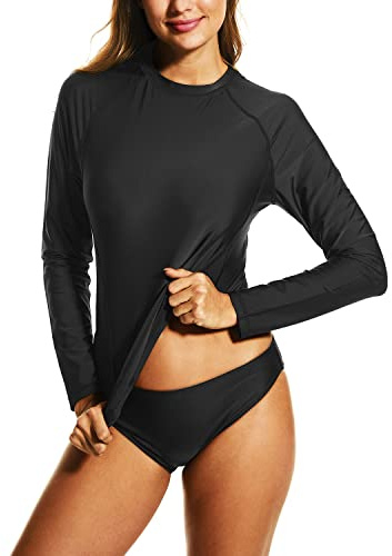 HODOSPORTS Women’s Swim Shirts UPF 50+ Rash Guard Long Sleeve Swimsuit Tops Quick Dry UV Sun Protection Black M