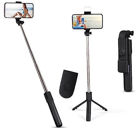 Flintronic Palo Selfie Trípode Bluetooth, Profesional Palo Selfie Trípode 70CM, con Control Remoto Inalámbrico Desmontable y Trípode Estable de Aleación de Aluminio, Compatible con Android, iPhone