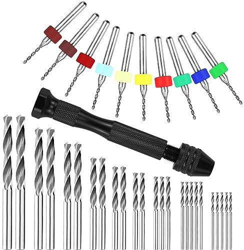36 Pcs Mini Hand Drill Set for Crafts, Pin Vise Precision Twist Drill Bits with Mini Drill Press Vise for Delicate Manual Work, Electronic Assembling, Craft Carving DIY, Model Making