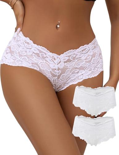 ohmydear Floral Lace French Knickers for Women Plus Size Hipster Panties Cotton Crotch Bikini Briefs Cheeky Brazilian Underwear Stretchy Ladies Pants Uk 8-24
