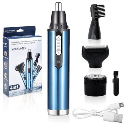 VOSSOT Nasenhaartrimmer Herren Frauen Nasenhaarschneider 4 in 1 USB Wiederaufladbar Ohrhaarschneider Nasentrimmer Testsieger Nasenhaarentferner Ohrhaartrimmer Nose Hair Eyebrow Bart Trimmer (Blau)