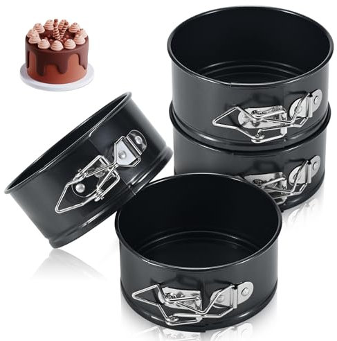 ECCOGREAT Teglia antiaderente per cheesecake 4 pezzi da 10,2 cm, a prova di perdite, con fondo rimovibile, per mini torte, pizze e quiche, cheesecake