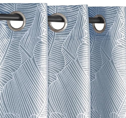 Atout Ciel Rideau Jacquard Végétal à œillets 140x240cm prêt a Poser, Bleu