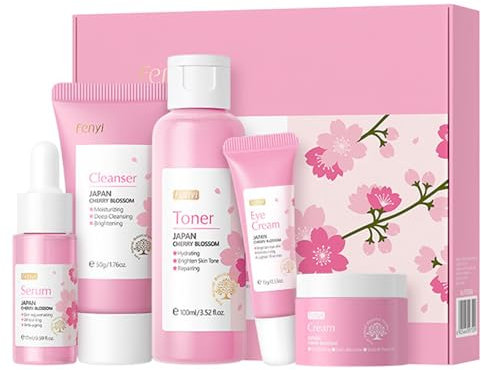 Skin Hautpflege-Set Geschenke für Mädchen im Teenageralter - Kirschblüten-Gesichtspflege-Geschenkset - Damen-Geschenksets mit Reinigungsmittel-Toner-Serum-Gesichtscreme-Augencreme - Preppy Hautpflege