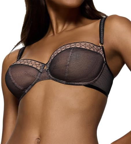Triumph - Sujetador Balconette Palina Cosmic Heartbeat WH para Mujer – con aro, Bordado gráfico, Tirantes Adornados, Negro, 75D