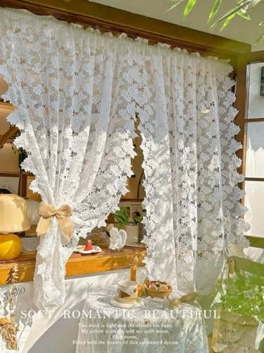 Daliena Lace Short Decorative Curtain Lace Window Curtain Bistro Curtain Flowers Vintage Window Curtains Romantic for Kitchen Cafés Living Room White (W x H 120 x 100 cm) 1 Piece