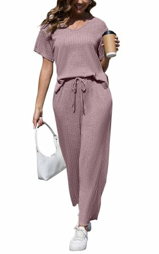 CheChury Conjunto Chándal Dos Piezas Mujer Casual Conjunto de Camiseta de Manga Corta y Pantalones Conjunto de 2 Piezas de Verano Mujer Conjunto Deportivo Cómodo Conjuntos Lounge Ropa Verano Pijama