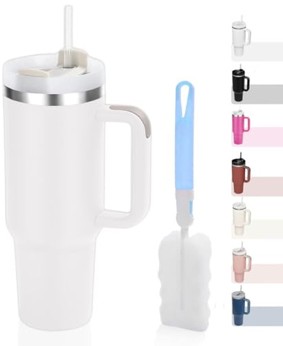 IFJA 40oz Tumbler with Straw and Handle – Premium Insulated Stainless Steel Travel Mug (1.2L) – Leakproof, BPA-Free, Dishwasher Safe – Keeps Drinks Hot 8H / Cold 12H – Bonus Cleaning Brush