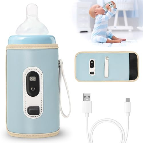 Herbst Flaschenwärmer Baby Unterwegs, Tragbarer Baby Flaschenwärmer Unterwegs mit 5 Einstellbare Temperatur, LCD-Display, Flaschenwarmhalter Baby Unterwegs für alle Flaschen