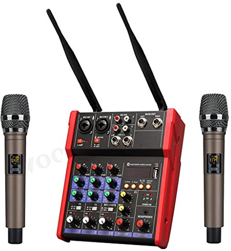 RUHEN Console de mixage Audio DJ 4 canaux avec Microphone, Studio d'enregistrement et de mixage sonore