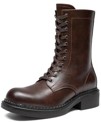 DREAM PAIRS Women's Combat Boots Square Toe Ankle Boots with Side Zipper Lycra Lined Cushioned Insoles Chunky Heel Boots for Women Winter Autumn Casual Dress Boots,Size 5.5,Brown,DWUMMB2523