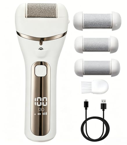 Electric Foot File for Hard Skin - Callus Remover Grinder for Feet with Led Display for Removing Hard, Dead Skin - Foot Scraper Scrubber, Pedicure Sets for Feet - Includes 3 Roller Heads