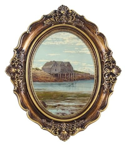 FOLKOR Vintage Wall Art for Bedroom Decor, Coastal Landscape Oil Painting Canvas Prints with Antique Gold Frame, Rustic Wall Decor for Nursery Apartment Dorm Classroom Living Room, 4x6