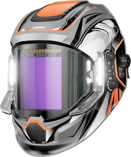 ANDELI Welding Mask with Lights, Panoramic 180° View 3.94X3.74 Helmet for Welding Auto Darkening True Color with 4 Arc Sensor Welding Helmet for Men for TIG MIG ARC Welding (MONER LED)
