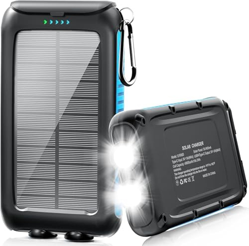 Kepswin Solar Power Bank 49800mAh Portable Solar Phone Charger with LED Flashlight/15W Fast Charge USB C Waterproof External Backup Battery Pack for All Cell Phones & Electronic Devices