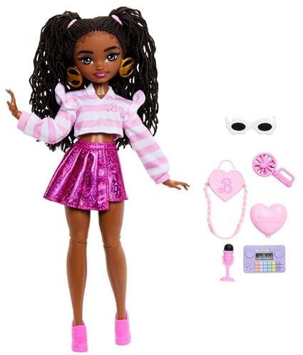Barbie Dream Besties Skate Party Barbie Brooklyn-docka & tillbehör | Modedocka med avtagbara kläder och 9 dansaccessoarer, från 3 år, JKP51